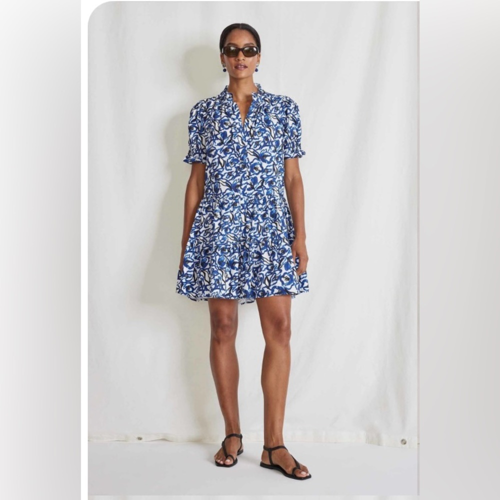 Apiece Apart- Las Alturas Mini Dress Brushed Floral Indigo. Size XL